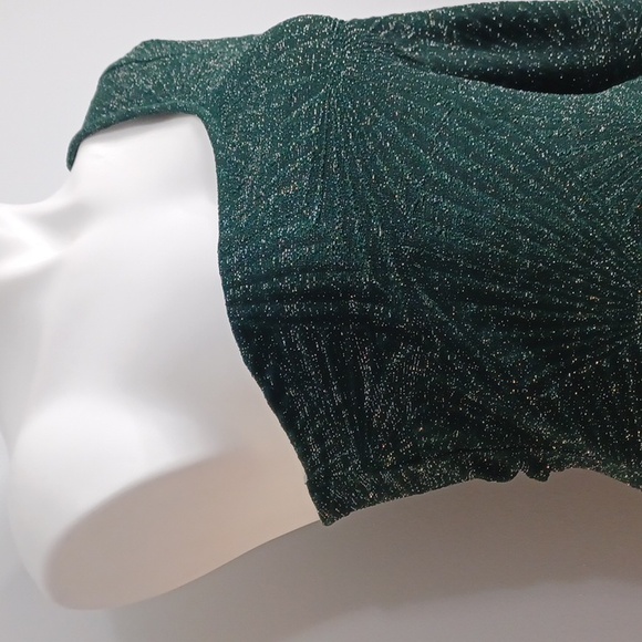 SPEECHLESS glittery one shoulder, bell sleeve, green mini dress. Holiday party - Picture 3 of 16